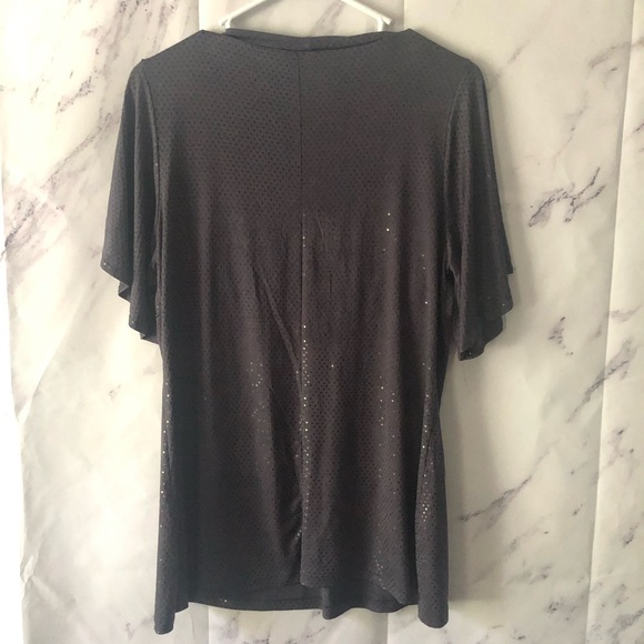DARK GREY SEQUIN GLITTER FLUTTER SHORT SLEEVE BLOUSE TOP WOMENS 1X - Picture 2 of 7
